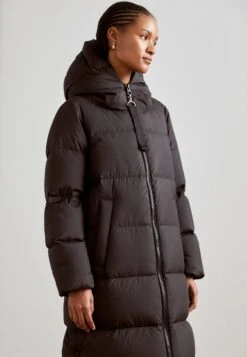 Marc O'Polo Coat Filled Fixed Hood Welt Pockets Side Slits With Press Buttons - Donsjas - Black