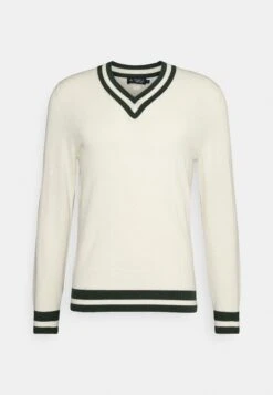 Hackett London Contrast Trim V Neck - Vest - Ecru/Green -Lyno Kleding Winkel 96591502fd174943a30ecf07a9160992