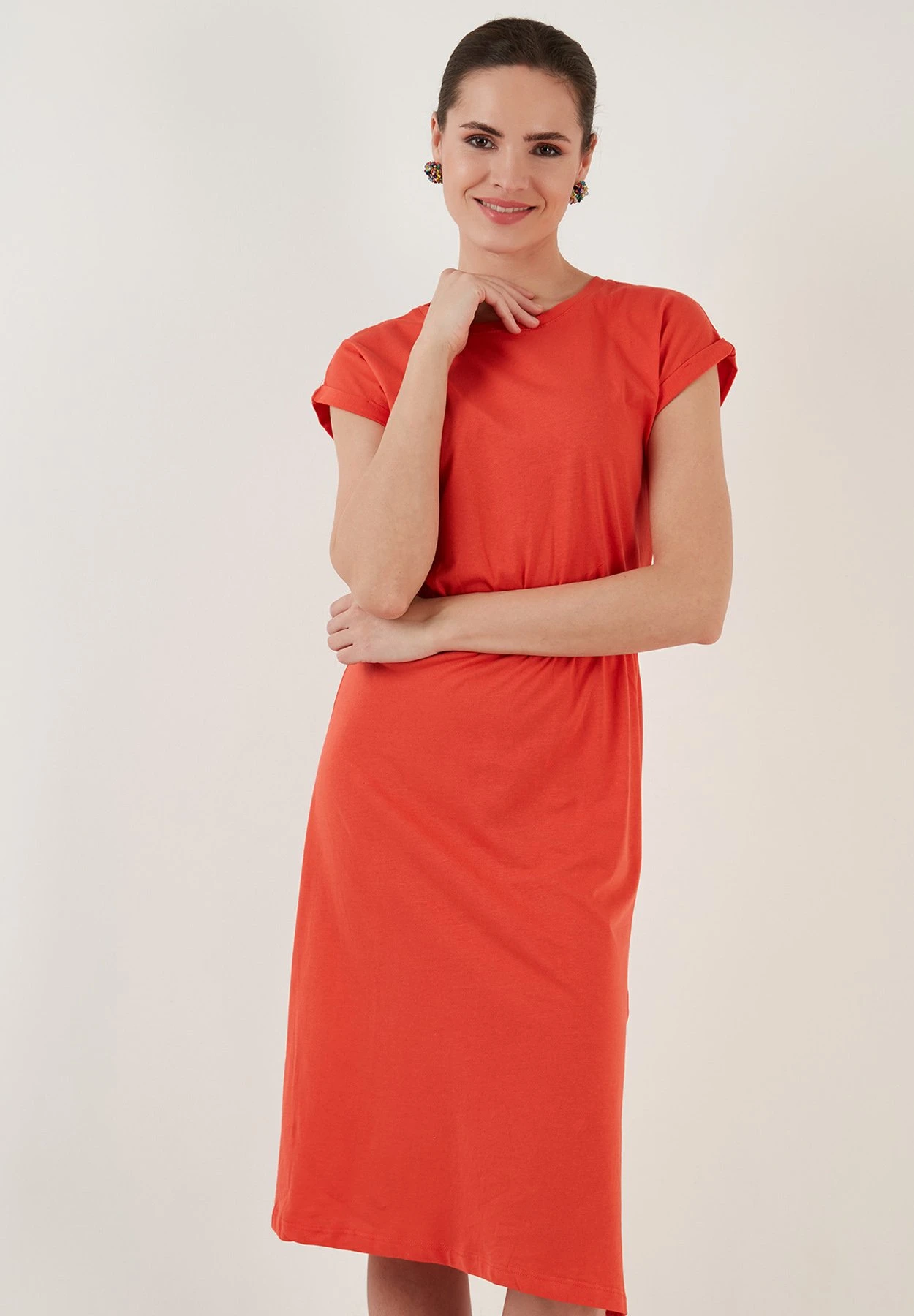 LELA Short Sleeve Midi - Jurk - Brick Red 6 LELA Short Sleeve Midi - Jurk - Brick Red - Afbeelding 4