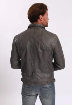 Lee Cooper Leather Jacket With Collar Shirt - 2 Split Side Pockets - - Leren Jas - Vintage Grey -Lyno Kleding Winkel ad1ace4cf7614eb5a31f40550c68fbb5