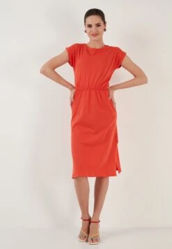 LELA Short Sleeve Midi - Jurk - Brick Red 7 LELA Short Sleeve Midi - Jurk - Brick Red -Lyno Kleding Winkel b3b536e7ca504525834614f4f1327be3